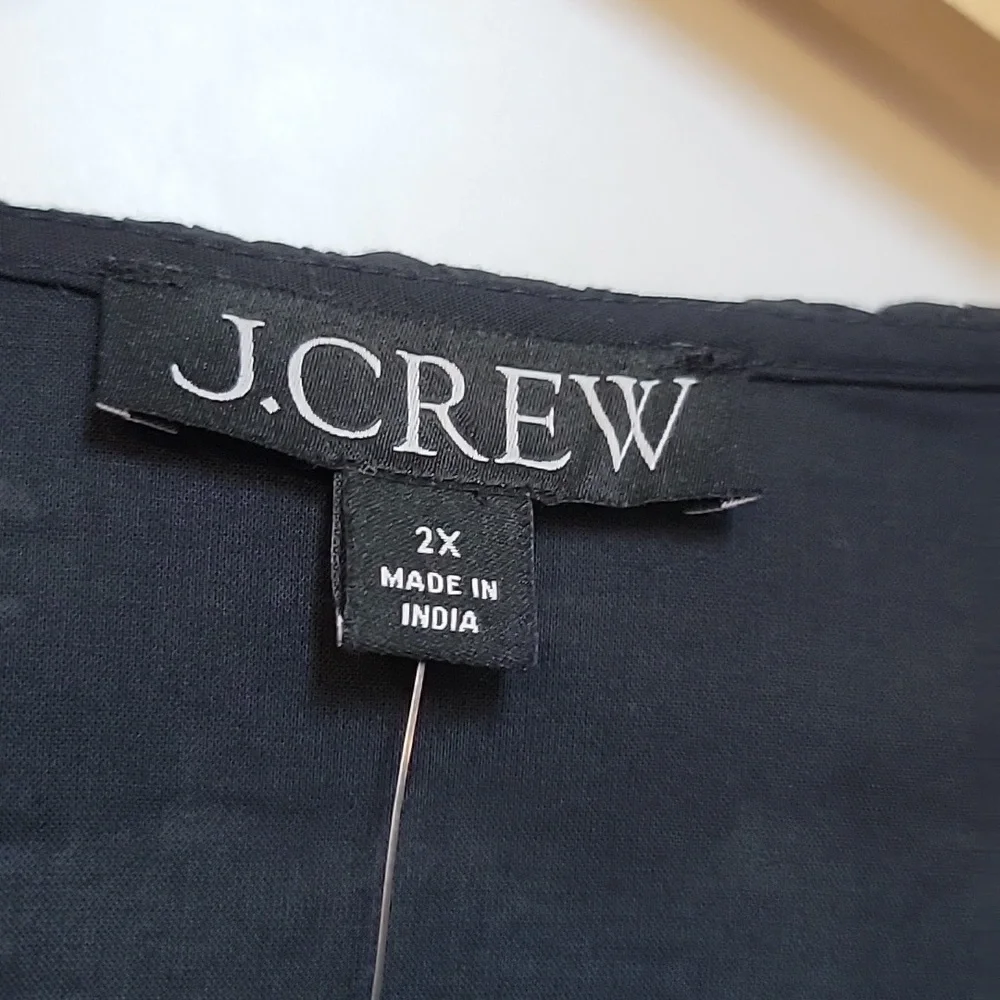 J. Crew Black Eyelet Lace-Trim Button Front Blouse - Picture 3 of 12